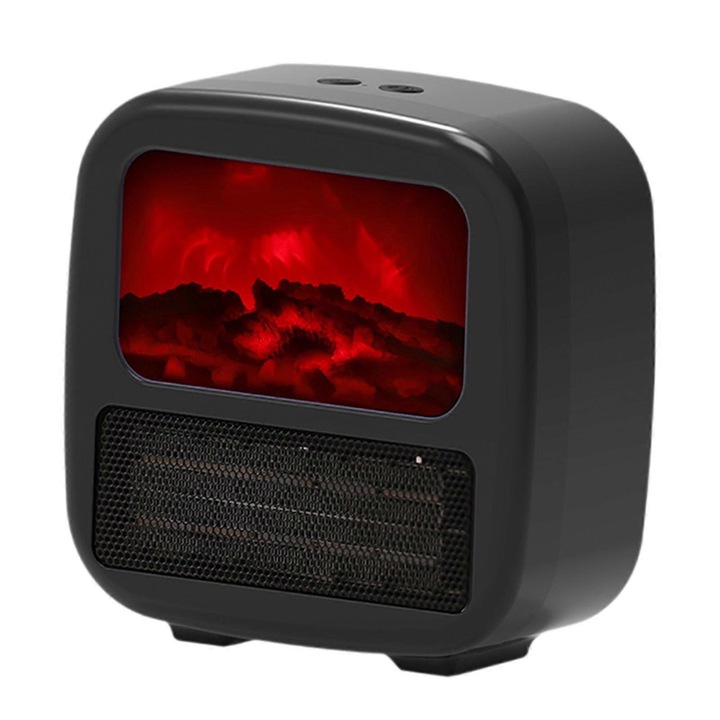 Hordozható elektromos hősugárzó, 19x9x18cm, dinamikus lánghatás, automata hőmérséklet-szabályozás