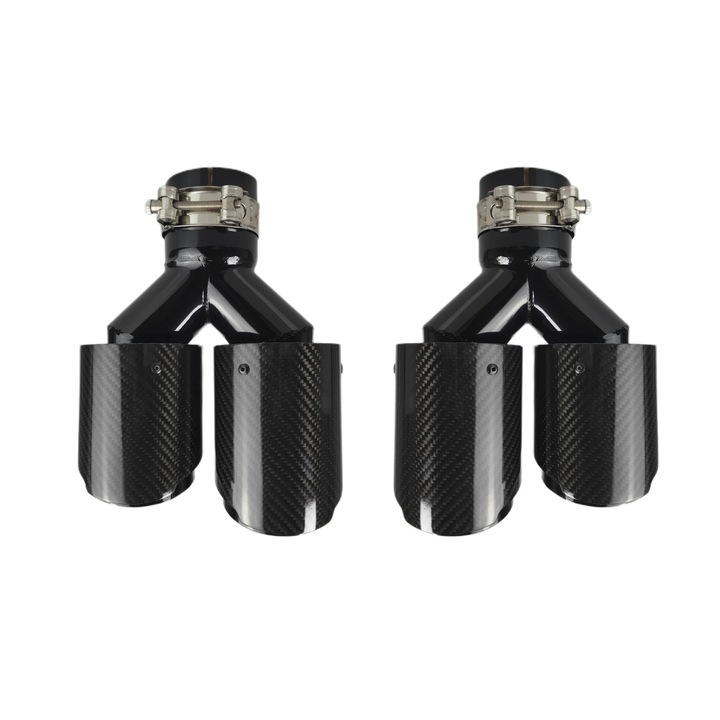 Set Tipsuri Duble Ornamente Evacuare Universale cu Diametru Intrare 63mm si coliere incluse, Carbon Lucios, Otel inoxidabil 304