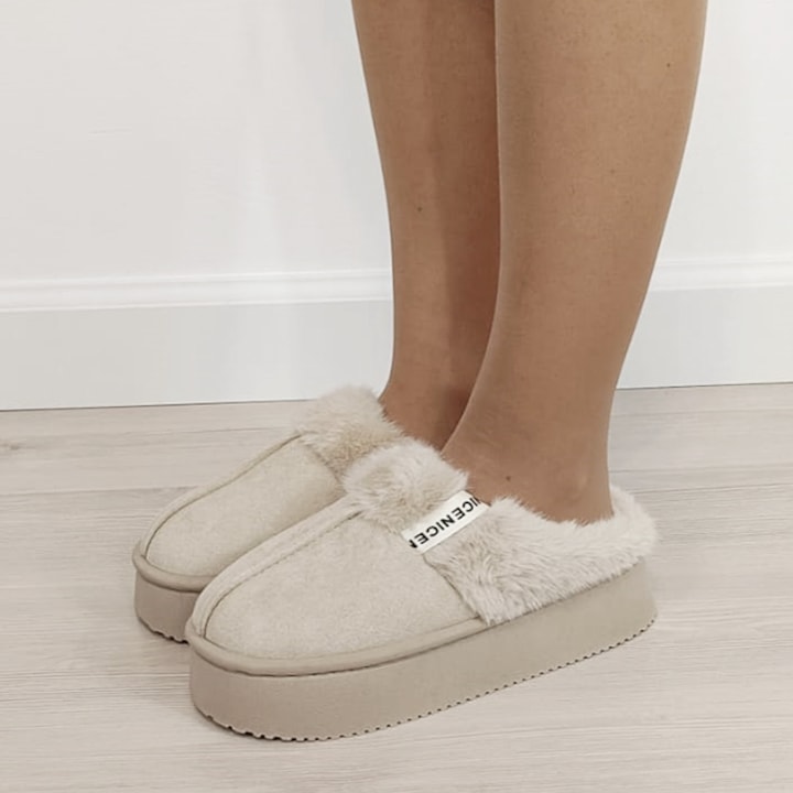 Papuci de casa dama imblaniti, Bej 9719 112 18936, Bej, 40