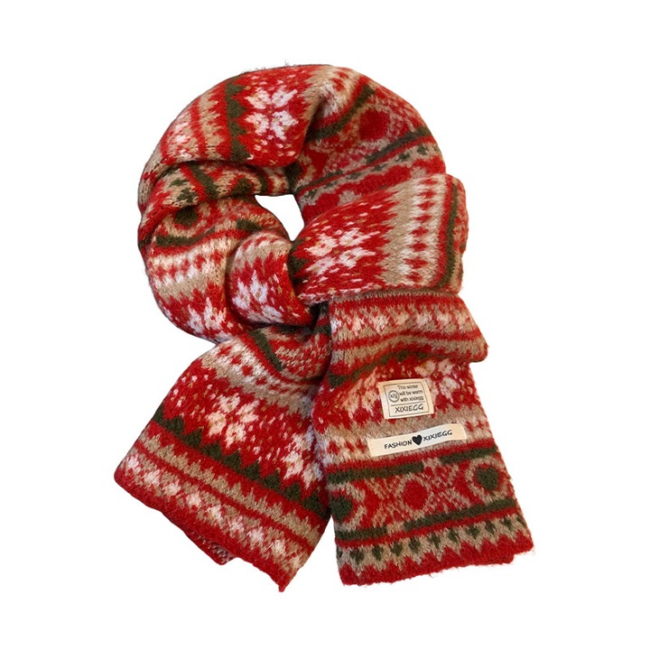 Kötött Jacquard Retro Fer Island sál, piros