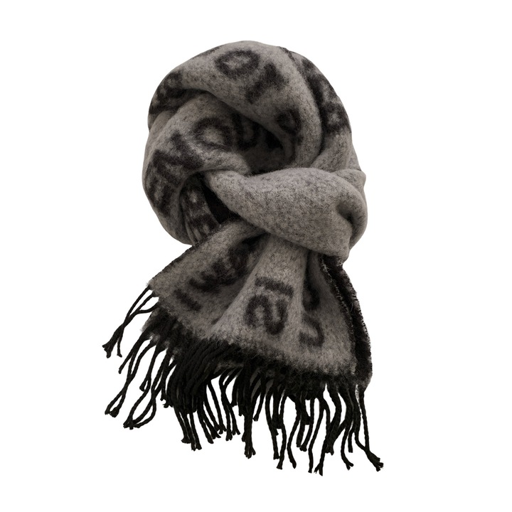 Esarfa din lana pentru iarna, neagra-gri, tricotata, dimensiuni 30x180cm