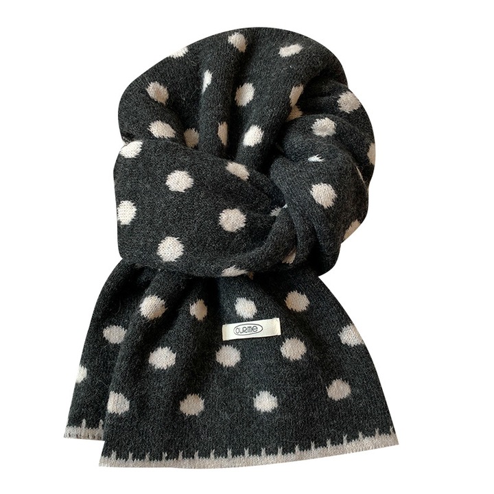 Fekete-fehér pöttyös kasmír kötött sál, fekete, őszi és téli