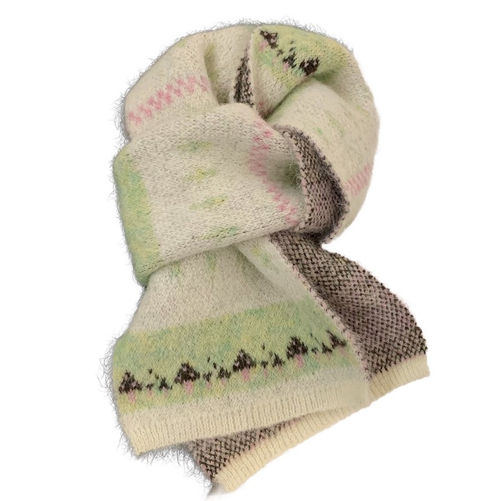 Esarfa tricotata, verde matcha, pentru toamna si iarna, model ciuperca mica