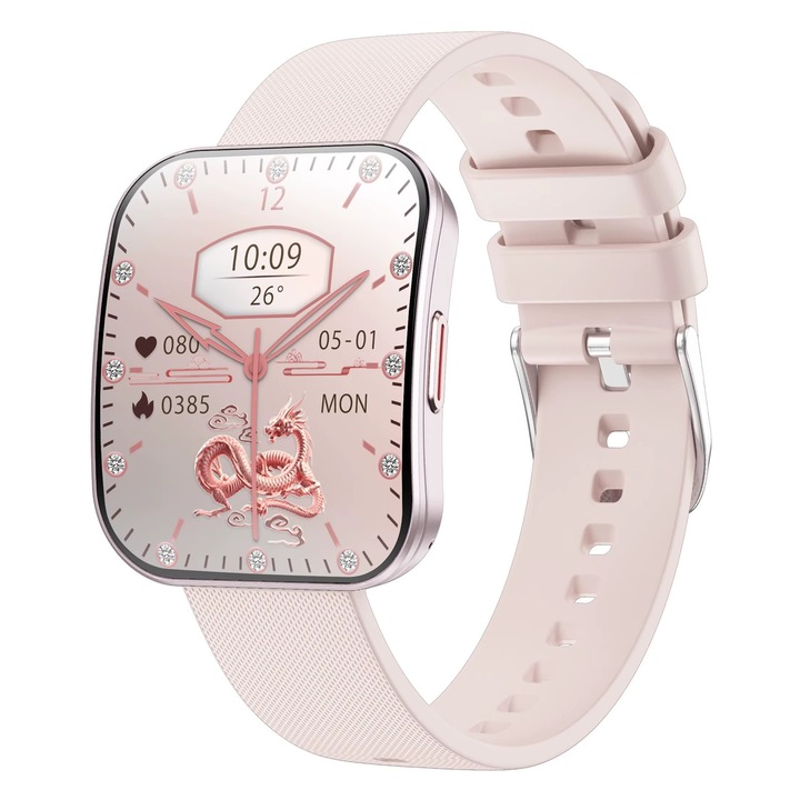 Ceas Smartwatch Curbat, Display Amoled 1 "85", Rezolutie 390x490 PX, Apeluri Bluetooth 5.3, Asistent Vocal, Functie HRV, Monitorizare Sanatate si Sport, Culoare Roz