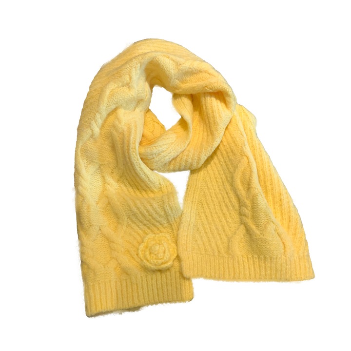 Esarfa galbena cu broderie florala, pentru toamna si iarna, moale, set de esarfe