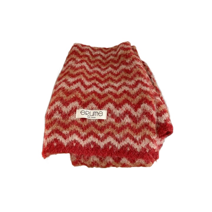 Esarfa tricotata groasa si calduroasa, rosie, pentru toamna si iarna