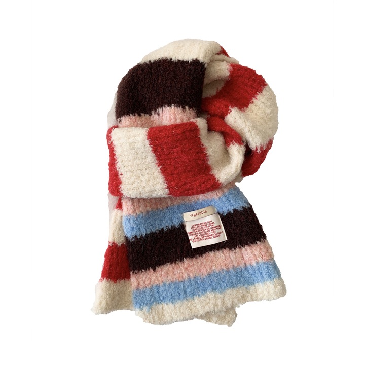 Piros-fehér csíkos női sál, univerzális méret, kötött design