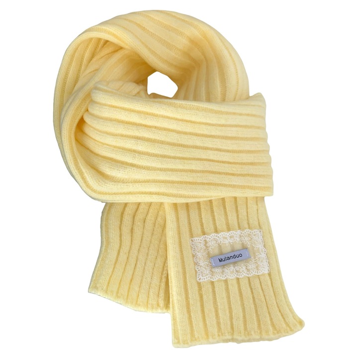 Esarfa dama, calduroasa, tricotata din lana, galben deschis