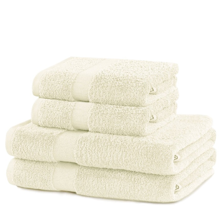 Set 4 prosoape de baie cu bordura simpla, bumbac 100%, 525 g/mp, Marina, 2x70x140 cm, 2x50x100 cm, ecru