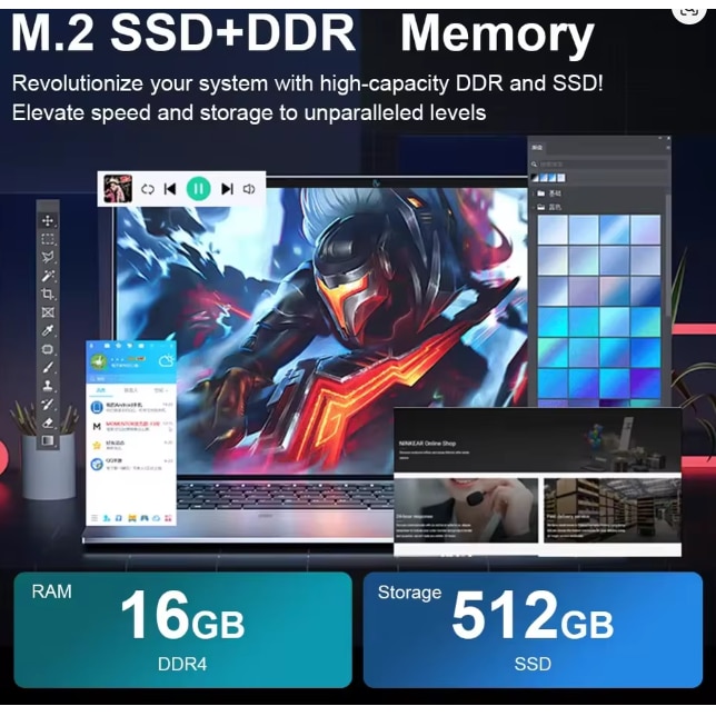 Laptop 15.6" cu procesor Intel Celeron N400 Alder Lake-N, 16GB RAM DDR4, 512GB SSD, 1920*1080 IPS, Windows 11, Intel® UHD Graphics, 5000mAh, Argintiu