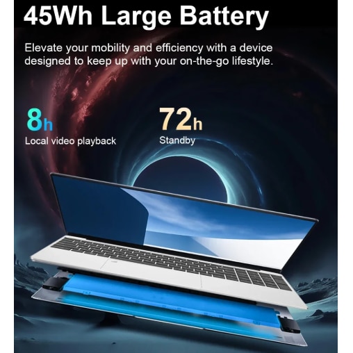 Laptop 15.6" cu procesor Intel Celeron N400 Alder Lake-N, 16GB RAM DDR4, 512GB SSD, 1920*1080 IPS, Windows 11, Intel® UHD Graphics, 5000mAh, Argintiu