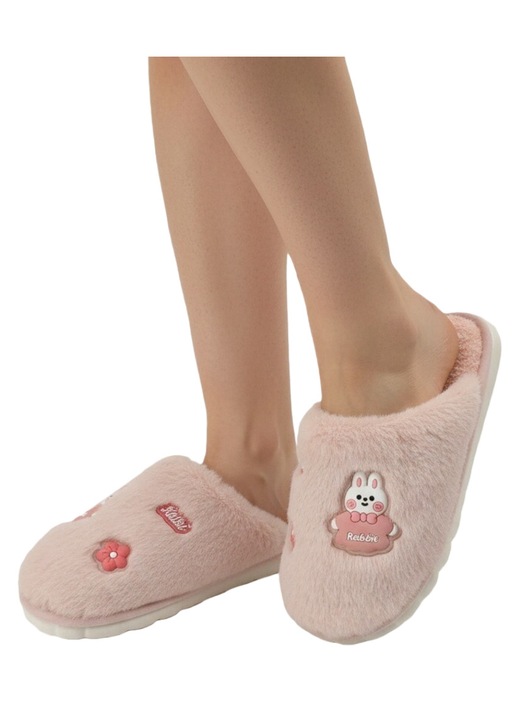 Papuci de casa pufosi pentru dama, L689, roz, 40-41
