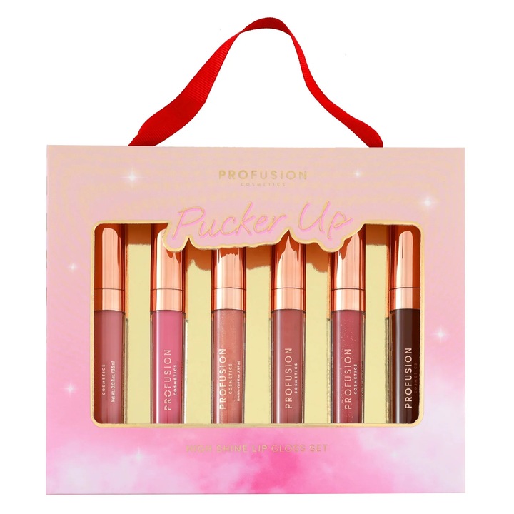 Set 6 gloss-uri pentru buze luciu intens, Pucker Up, Profusion, 6 x 3.5 ml