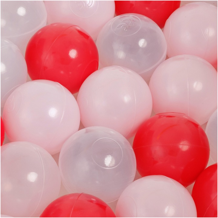 Bile pentru piscina pentru copii, Misioo, Plastic, Rosu Roz deschis Transparent, 300 bile ∅6 cm