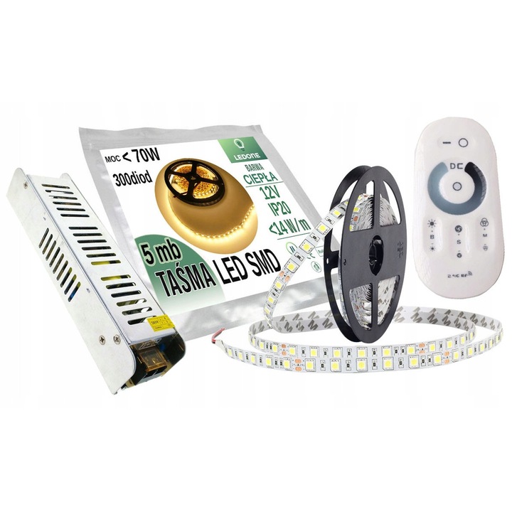 LED комплект 5м, Led-one, 300 LED-а SMD 5050, Топло бяло, RF тъч контрол