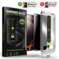 Folie sticla pentru Iphone 17 Pro Max, Privacy 28 grade Sticla securizata 0.33mm, Anti-Spy, Anti-amprenta cu margini negre 6.9", instalare usoara si rapida cu dispozitiv de potrivire automata in 30 sec cu Easy Install Kit, protectie telefon, RikBo®