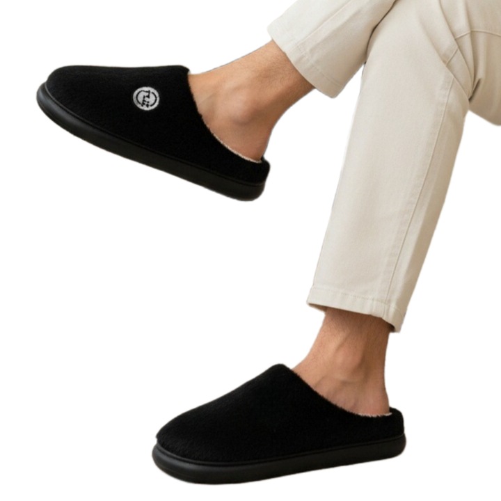 Пухкави домашни чехли D367черен 122296, Черен