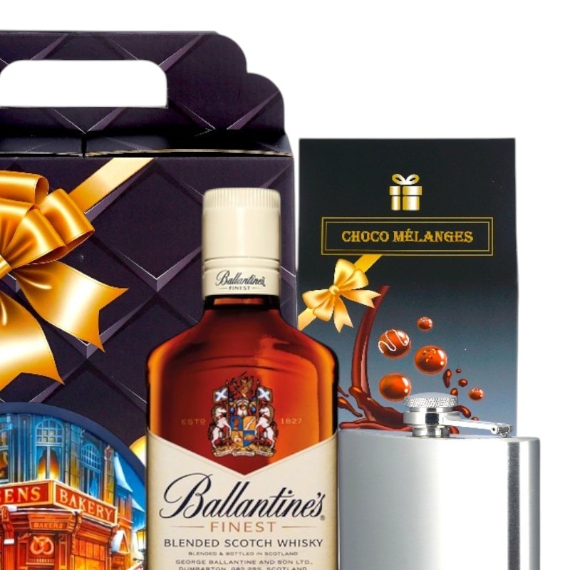 Set Cadou Barbati Premium cu Whisky Ballantine's, Recipient Inox