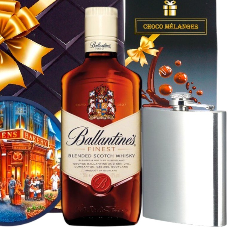 Set Cadou Barbati Premium cu Whisky Ballantine's, Recipient Inox