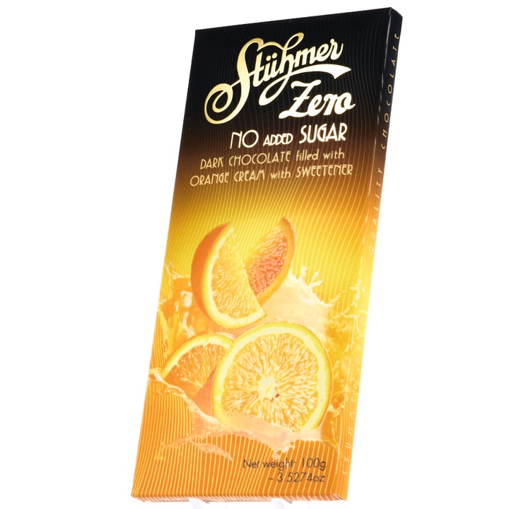 Ciocolata fara zahar cu portocale100g (PRODUSA DE CIOCOLATERIA STUHMER)