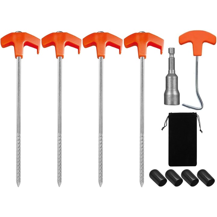 Cuie fixare cort, ancorare in aer liber, 4 bucati otel inoxidabil