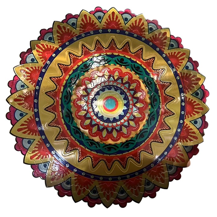 3D Mandala Szélforgó, Függő Kerti Dekoráció, Tartós Lemez, 30x30 cm, Többszínű