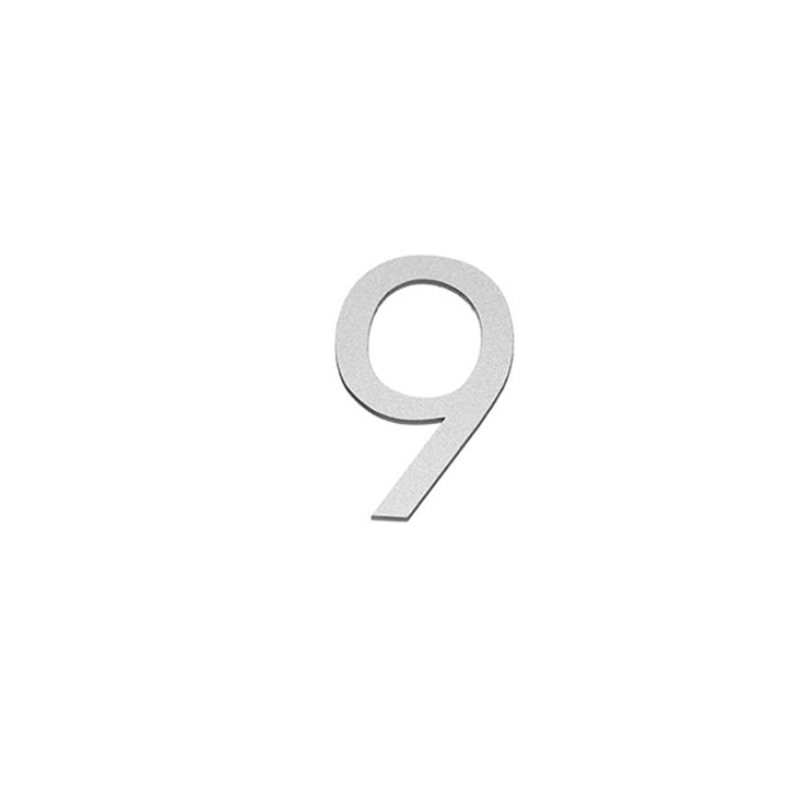 Cifra de Adresa din Acrilic, pentru Usa si Caseta Postala, 7 cm, Culoare Argintiu, Model Cifra 9
