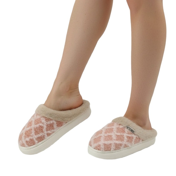 Papuci de casa pufosi L711roz 122326, Roz, 36-37