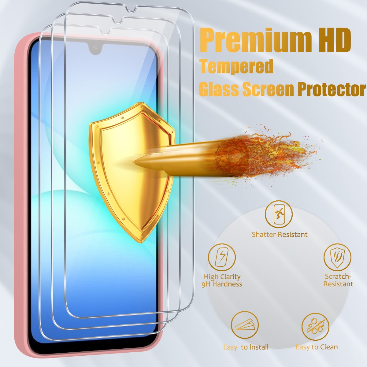 Husa telefon compatibila cu Samsung Galaxy A17 4G / 5G, set cu 3 folii de sticla securizata, TPU moale, roz