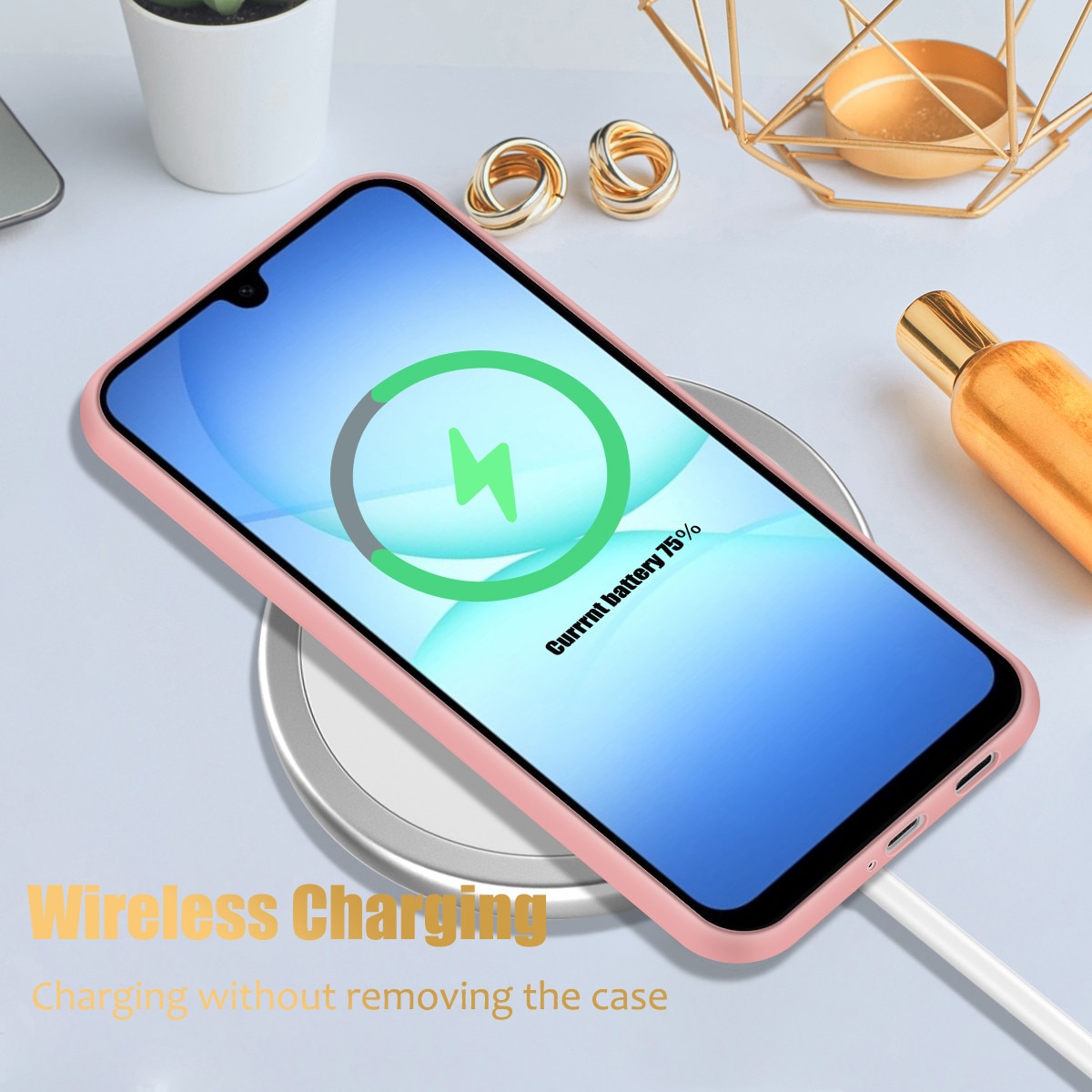 Husa telefon compatibila cu Samsung Galaxy A17 4G / 5G, set cu 3 folii de sticla securizata, TPU moale, roz