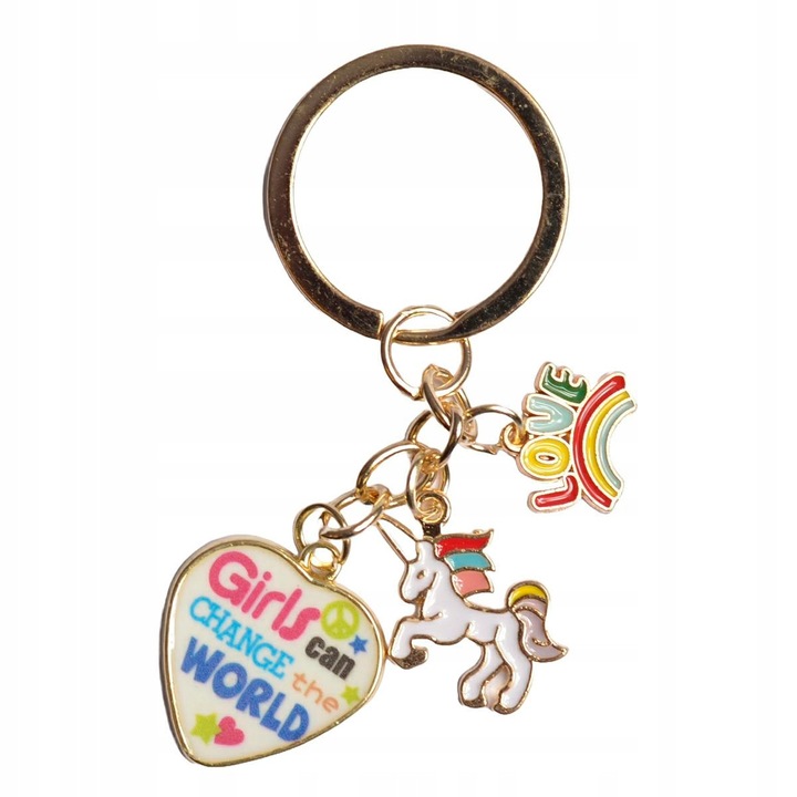 Szivárvány egyszarvú kulcstartó, Motokey, fém, többszínű