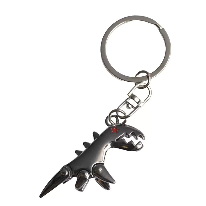 Breloc Motokey dinozaur metalic argintiu