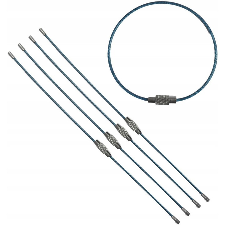 Breloc cu buclă din inox, Motokey, albastru, set de 5 buc, 150 mm