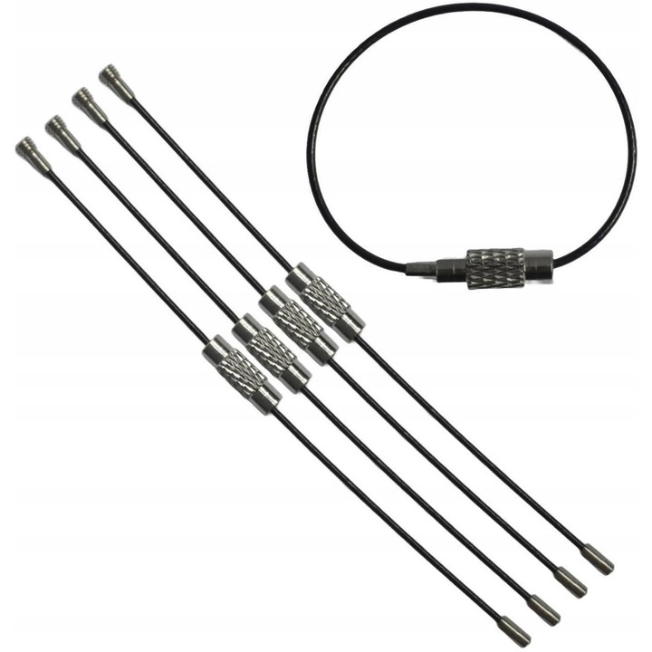 Breloc cu buclă și frânghie, Motokey, negru, set de 5, 100mm