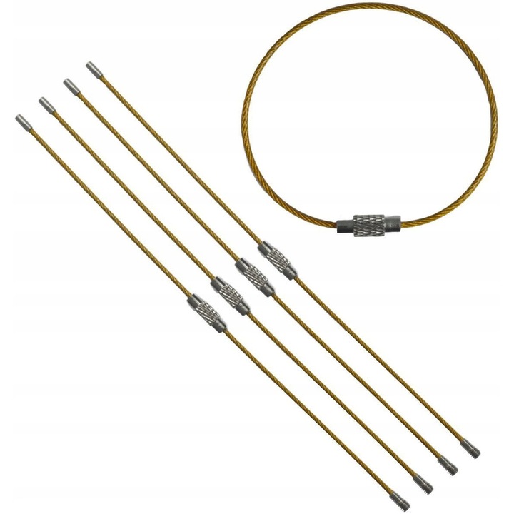 Breloc cu buclă și frânghie, Motokey, set 5 bucăți, inox, galben, 150 mm