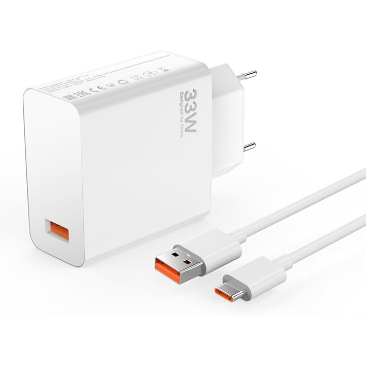 Incarcator, 33 W, USB C, Rapid, pentru Xiaomi Redmi Note 15 14 13 12 5G 12s 11 Pro 10 9 8 7, Mi 17 15 14 13 12 11 10 Lite Ultra, Pad 5 6, Alimentator Incarcator Rapid, cu cablu de 1 metru
