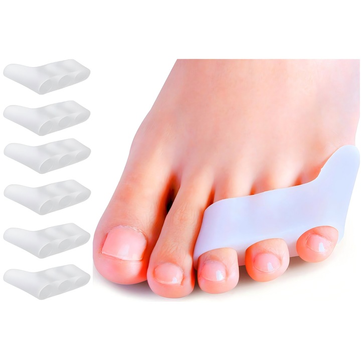 Set 6 Separatoare si Protectoare pentru Degetul Mic, Design cu Trei Gauri, 5.5x4cm, Alb