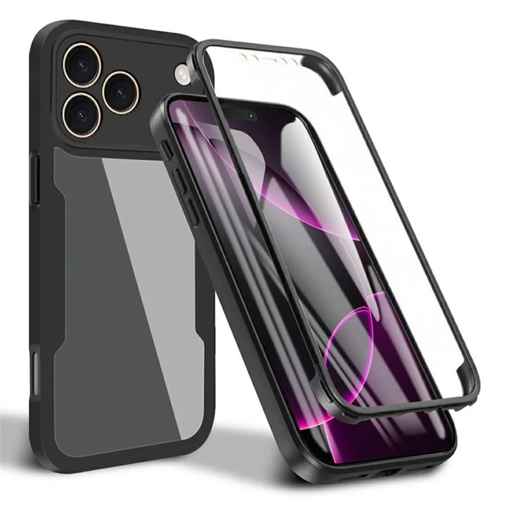 Калъф за iPhone 17 Pro Max Smartphosis ColorVerse 360, Удароустойчив, Пълна защита на телефона, Черен