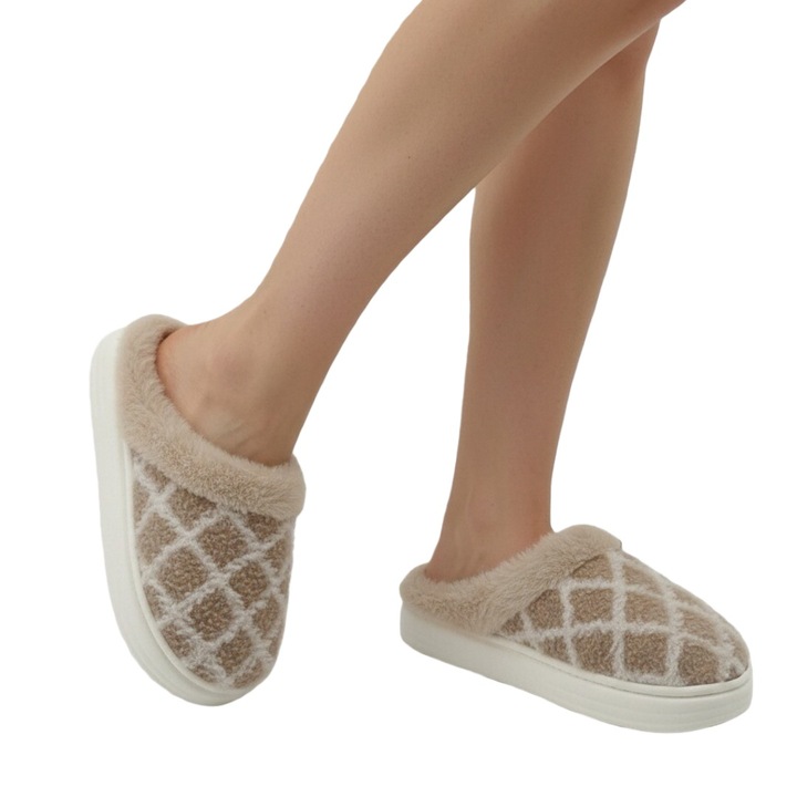 Пухкави домашни чехли L711bej 122329, Бежов, 36-37