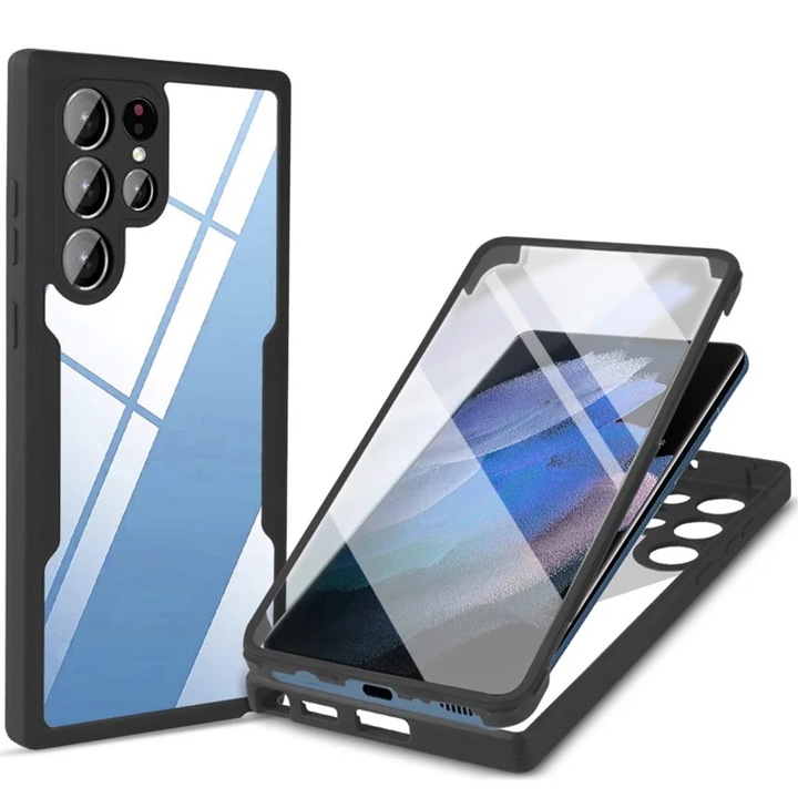 Калъф за Samsung Galaxy S22 Ultra Smartphosis ColorVerse 360, Удароустойчив, Пълна защита на телефона, Черен
