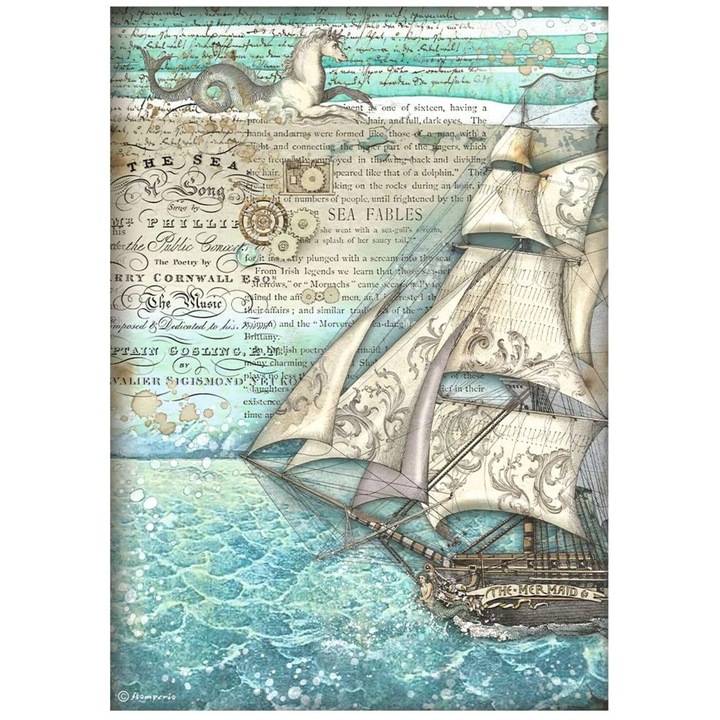 Оризова декупажна хартия A4, Stamperia DFSA4811, Songs of the Sea - Sailing Ship, 28 gsm