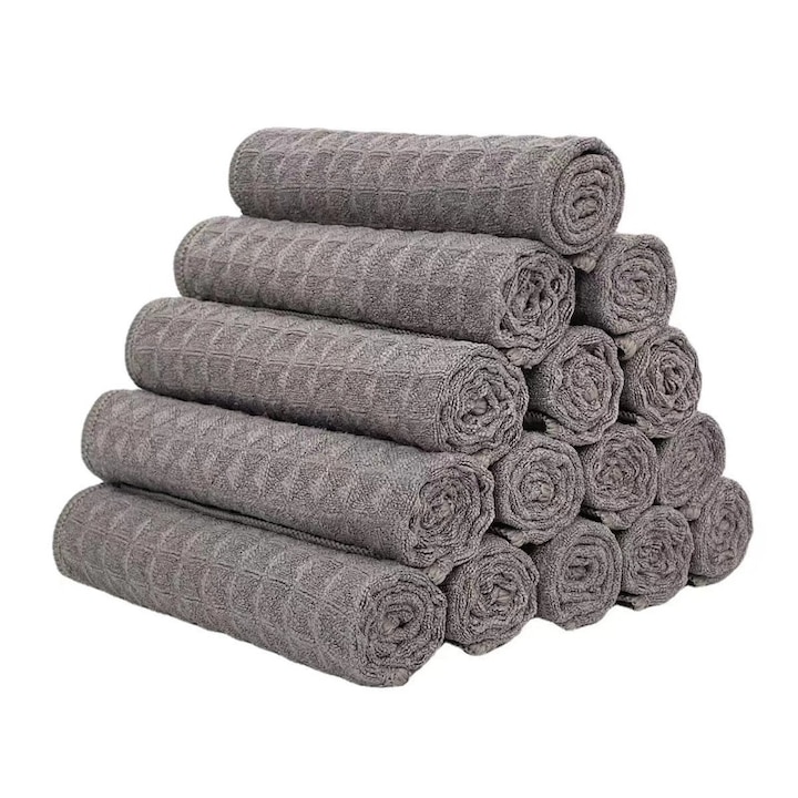 Магическа кърпа, удебелена черна магическа кърпа за прозорци, кърпа за мързеливци, абсорбираща, без следи от вода, кърпа от влакна, кърпа за прозорци за мързеливци - сива [30*30см] с обшити ръбове, комплект от 5 броя