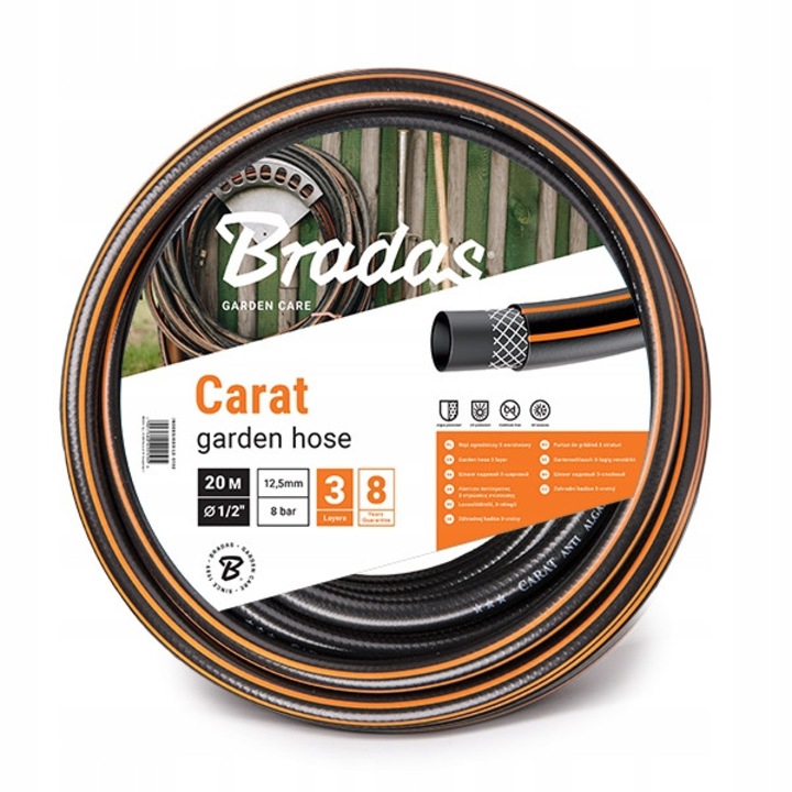 Bradas CARAT kerti tömlő 50m 1/2" 3 rétegű PVC, narancssárga