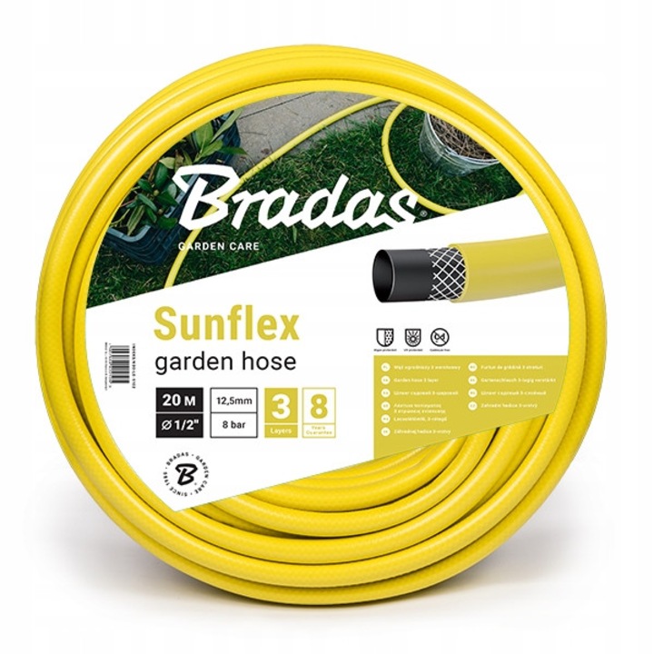Bradas SUNFLEX kerti tömlő 50m, 1 1/4'', 3 rétegű, átlátszó sárga