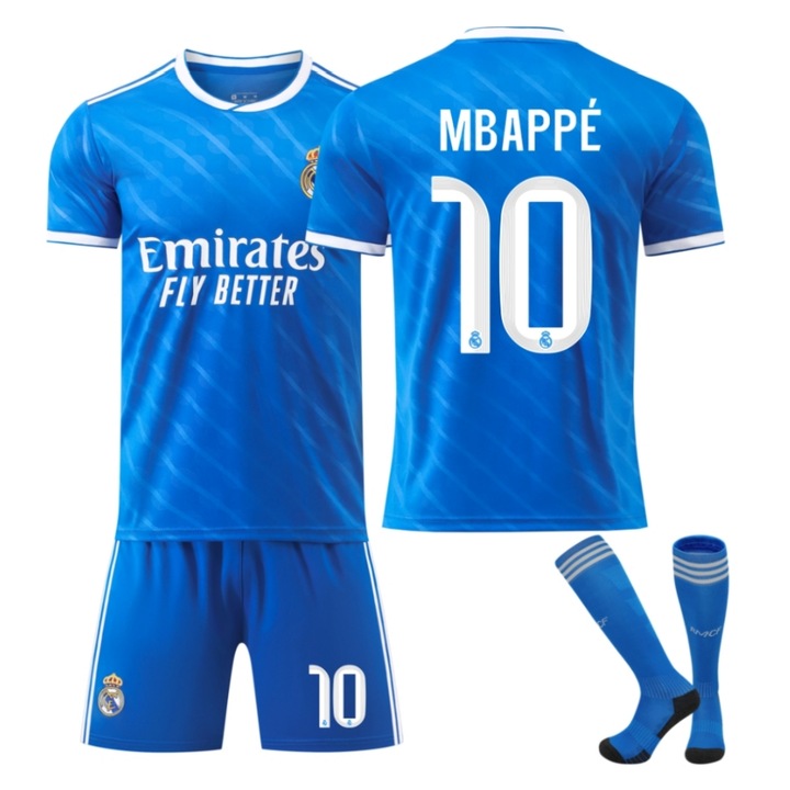 Echipament sportiv copii Real Madrid Mbappe Fotbal Tricou Set, Albastru, Albastru