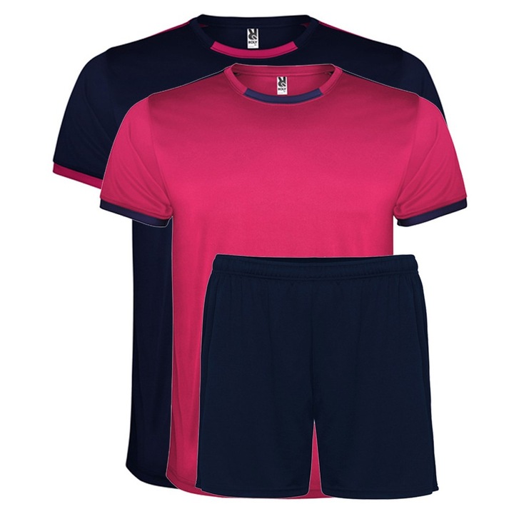 Set echipament sportiv unisex Roly, 2 tricouri și pantaloni scurți, Fucsia/Bleumarin, 2XL