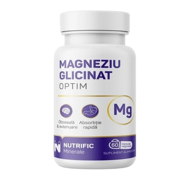 Magneziu Glicinat Optim, DASINU, 60 capsule, vegetale, pentru barbati si femei