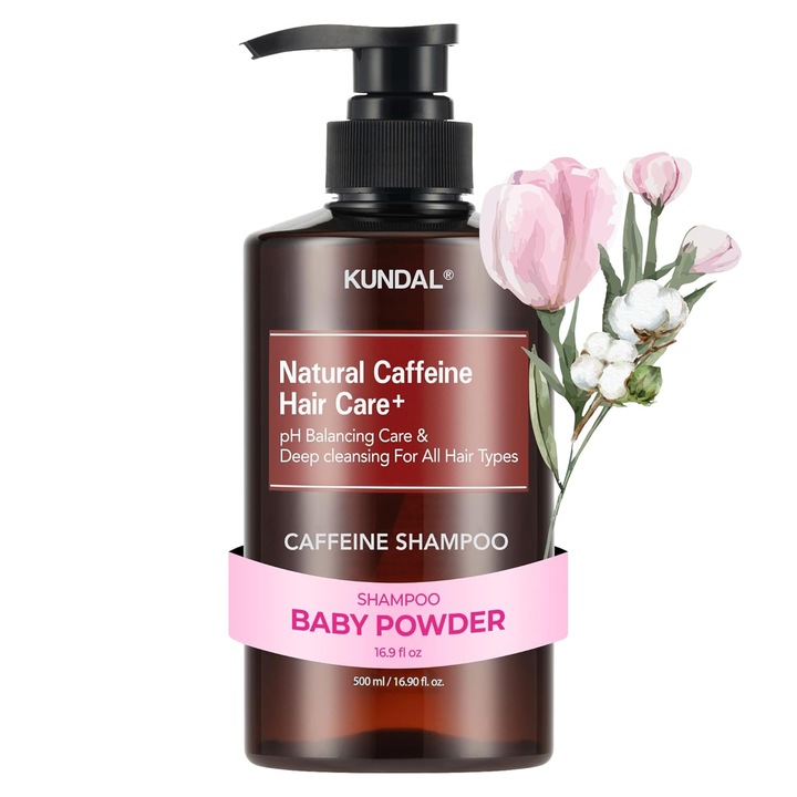 KUNDAL Natural Caffeine Hair Care Шампоан - Аромат на бебешка пудра 500мл
