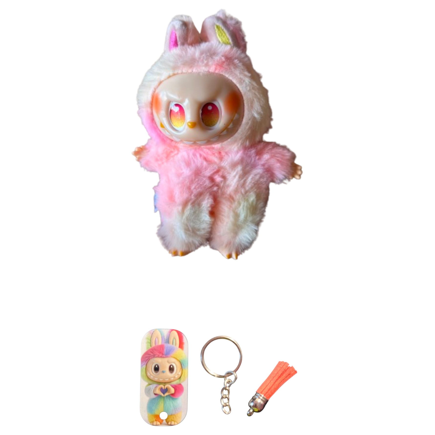 Labubu Roz Pachet Jucarie de plus si breloc Labubu, Orange-Roz, 15 cm - eMAG.ro