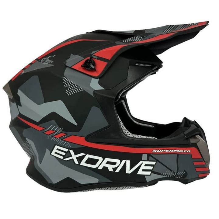 Casca cross/atv Exdrive negru/gri/rosu mat marime 2XL
